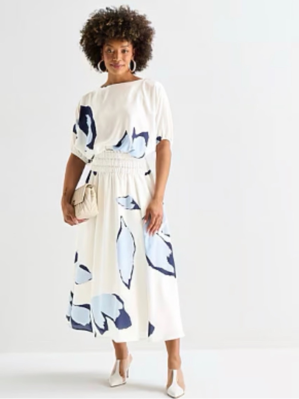 Worthington 2 piece outfit- Skirt and Top Floral Print, white and blue